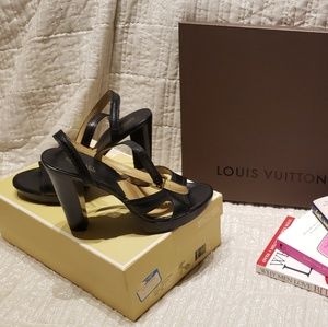 Michael Kors black leather ankle wrap heels